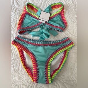 NWT Platinum Swimwear Crochet Trim Bikini Set